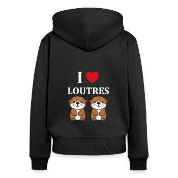 Humour petite loutre - Sweat à capuche zippé Premium bio Femme - noir - Dos - Julia (174cm)