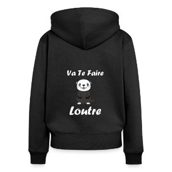 Humour petite loutre - Sweat à capuche zippé Premium bio Femme - noir - Dos - Julia (174cm)