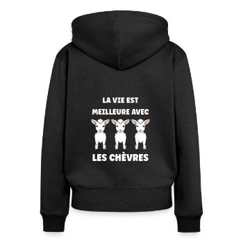 Citation humour petite chèvre - Sweat à capuche zippé Premium bio Femme - noir - Dos - Julia (174cm)