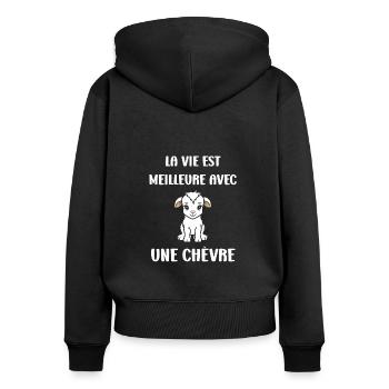 Citation humour petite chèvre - Sweat à capuche zippé Premium bio Femme - noir - Dos - Julia (174cm)