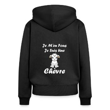 Citation humour petite chèvre - Sweat à capuche zippé Premium bio Femme - noir - Dos - Julia (174cm)