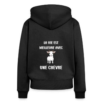 Citation humour petite chèvre - Sweat à capuche zippé Premium bio Femme - noir - Dos - Julia (174cm)