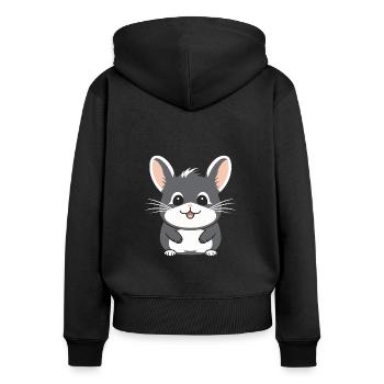 Petit chinchilla mignon - Sweat à capuche zippé Premium bio Femme - noir - Dos - Julia (174cm)