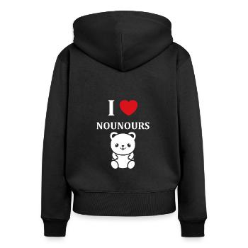 Ours en peluche petit nounours - Sweat à capuche zippé Premium bio Femme - noir - Dos - Julia (174cm)