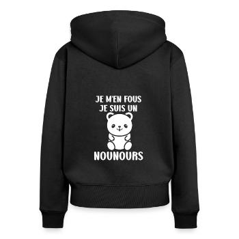 Ours en peluche petit nounours - Sweat à capuche zippé Premium bio Femme - noir - Dos - Julia (174cm)