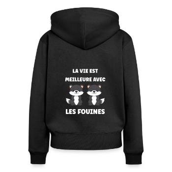 Humour petite fouine - Sweat à capuche zippé Premium bio Femme - noir - Dos - Julia (174cm)