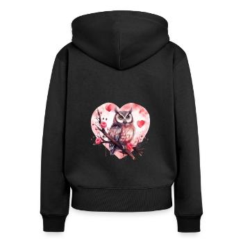 Eulenherzfedern Valentinstag Nachtaktiv - Frauen Premium Bio Zip Hoodie - Schwarz - Hinten - Julia (174cm)