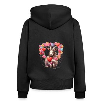 Goat Heart Horns Valentine's Day Farm Fun T Shirt - Women's Premium Organic Zip Hoodie - black - Back - Julia (174cm)
