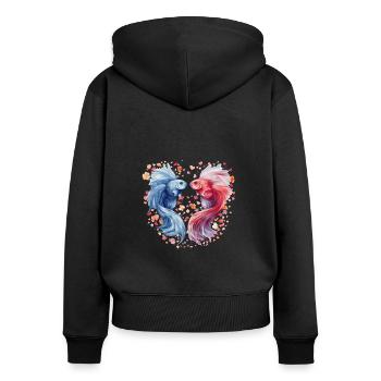 Écailles d’amour de poisson Saint-Valentin danse sous-marine - Sweat à capuche zippé Premium bio Femme - noir - Dos - Julia (174cm)