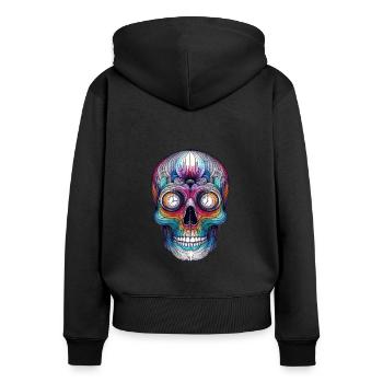 Silent Echo Totenkopf T-Shirt Gehörlosengemeinschaft - Frauen Premium Bio Zip Hoodie - Schwarz - Hinten - Julia (174cm)