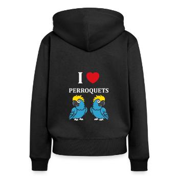 Humour petit perroquet - Sweat à capuche zippé Premium bio Femme - noir - Dos - Julia (174cm)