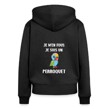 Humour petit perroquet - Sweat à capuche zippé Premium bio Femme - noir - Dos - Julia (174cm)