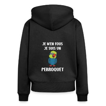 Humour petit perroquet - Sweat à capuche zippé Premium bio Femme - noir - Dos - Julia (174cm)