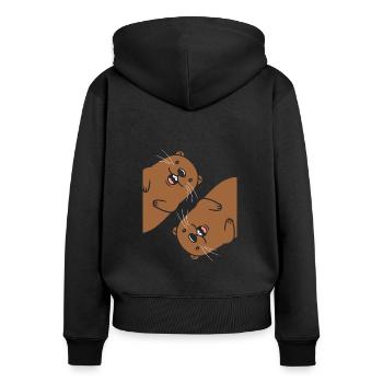 Kleiner Biber-Humor - Frauen Premium Bio Zip Hoodie - Schwarz - Hinten - Julia (174cm)