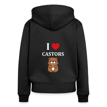 Humour petit castor - Sweat à capuche zippé Premium bio Femme - noir - Dos - Julia (174cm)