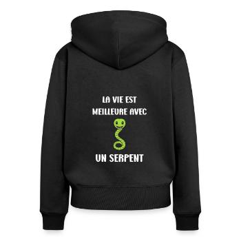 Humour petit serpent - Sweat à capuche zippé Premium bio Femme - noir - Dos - Julia (174cm)