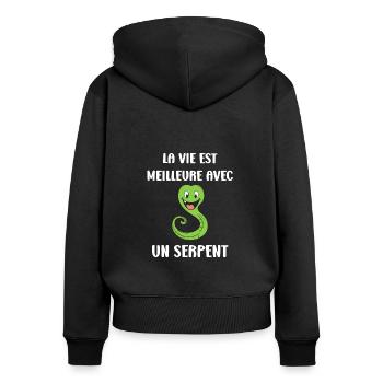 Humour petit serpent - Sweat à capuche zippé Premium bio Femme - noir - Dos - Julia (174cm)
