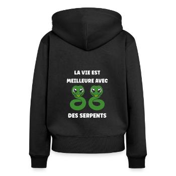 Humour petit serpent - Sweat à capuche zippé Premium bio Femme - noir - Dos - Julia (174cm)