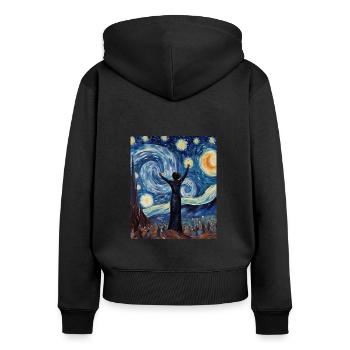 Chemise Nuit Étoilée de la Journée de la Femme Autonomisation - Sweat à capuche zippé Premium bio Femme - noir - Dos - Julia (174cm)