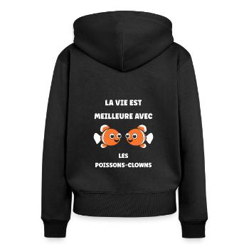 Humour petit poisson clown - Sweat à capuche zippé Premium bio Femme - noir - Dos - Julia (174cm)