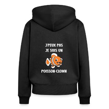 Humour petit poisson clown - Sweat à capuche zippé Premium bio Femme - noir - Dos - Julia (174cm)