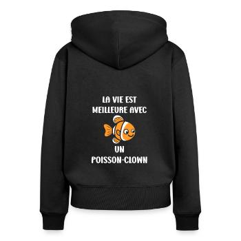 Humour petit poisson clown - Sweat à capuche zippé Premium bio Femme - noir - Dos - Julia (174cm)