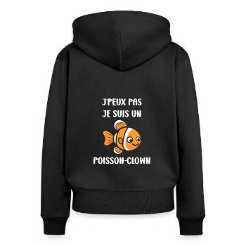 Humour petit poisson clown - Sweat à capuche zippé Premium bio Femme - noir - Dos - Julia (174cm)