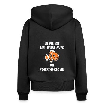 Humour petit poisson clown - Sweat à capuche zippé Premium bio Femme - noir - Dos - Julia (174cm)