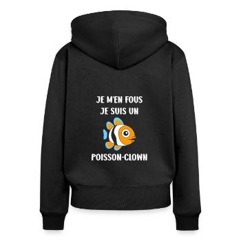 Humour petit poisson clown - Sweat à capuche zippé Premium bio Femme - noir - Dos - Julia (174cm)