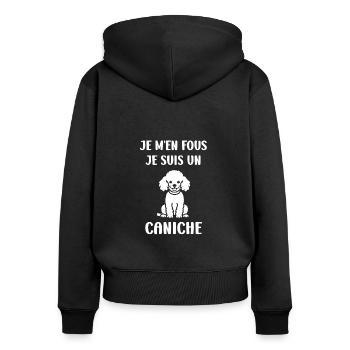 Humour chien petit caniche - Sweat à capuche zippé Premium bio Femme - noir - Dos - Julia (174cm)