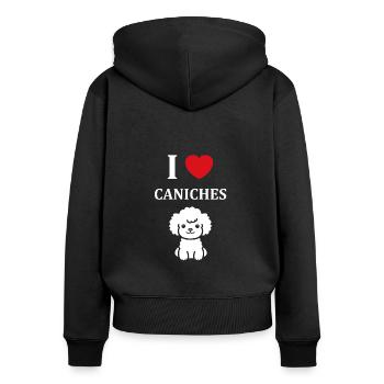 Humour chien petit caniche - Sweat à capuche zippé Premium bio Femme - noir - Dos - Julia (174cm)