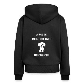 Humour chien petit caniche - Sweat à capuche zippé Premium bio Femme - noir - Dos - Julia (174cm)