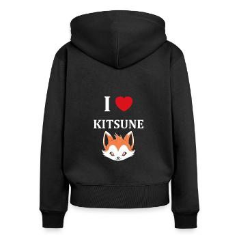 Humour petit renard japonais kitsune - Sweat à capuche zippé Premium bio Femme - noir - Dos - Julia (174cm)
