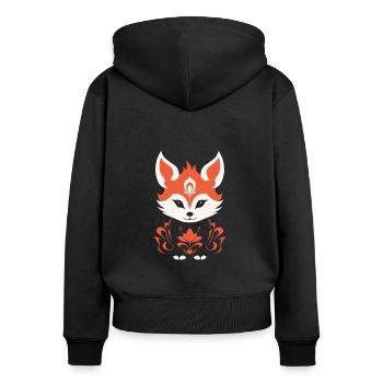 Humour petit renard japonais kitsune - Sweat à capuche zippé Premium bio Femme - noir - Dos - Julia (174cm)