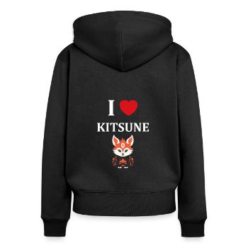 Humour petit renard japonais kitsune - Sweat à capuche zippé Premium bio Femme - noir - Dos - Julia (174cm)