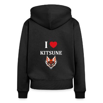Kitsune Japanese Little Fox Humor - Women's Premium Organic Zip Hoodie - black - Back - Julia (174cm)