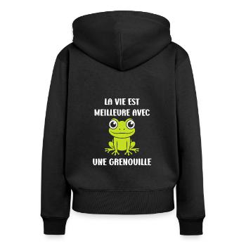 Petite grenouille - Sweat à capuche zippé Premium bio Femme - noir - Dos - Julia (174cm)