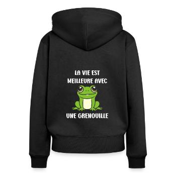 Petite grenouille - Sweat à capuche zippé Premium bio Femme - noir - Dos - Julia (174cm)