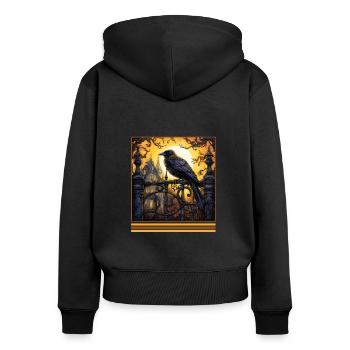Raven's Yellow Key Vintage Gothic Halloween Tee - Women's Premium Organic Zip Hoodie - black - Back - Julia (174cm)