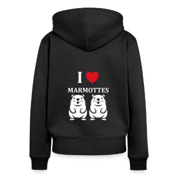 HUMOUR Bébé Marmotte - Sweat à capuche zippé Premium bio Femme - noir - Dos - Julia (174cm)