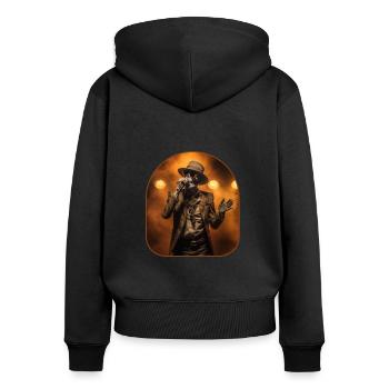 Classic Rocker Skeleton Fedora Aviator Shades T-Shirt - Frauen Premium Bio Zip Hoodie - Schwarz - Hinten - Julia (174cm)