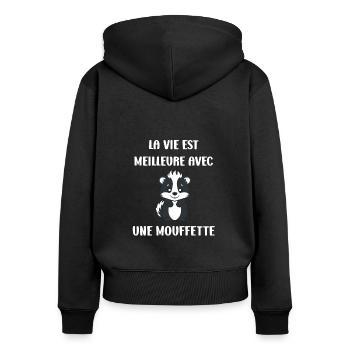 Humour Mouffette - Sweat à capuche zippé Premium bio Femme - noir - Dos - Julia (174cm)
