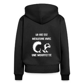 Humour Mouffette - Sweat à capuche zippé Premium bio Femme - noir - Dos - Julia (174cm)