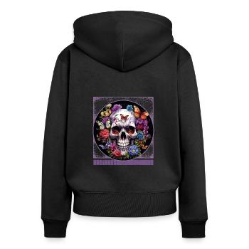 Totenkopf Blumengarten Halloween T-Shirt - Frauen Premium Bio Zip Hoodie - Schwarz - Hinten - Julia (174cm)