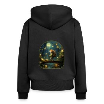 Waldabenteuer Mutige Katze, die einen Pilz erkundet - Frauen Premium Bio Zip Hoodie - Schwarz - Hinten - Julia (174cm)