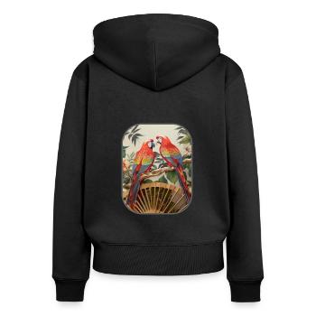 Japanese Fan Parrots Blended Beauty T Shirt - Women's Premium Organic Zip Hoodie - black - Back - Julia (174cm)