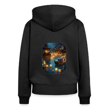 Lanterne Festival souris Miniature Wonder T Shirt - Sweat à capuche zippé Premium bio Femme - noir - Dos - Julia (174cm)