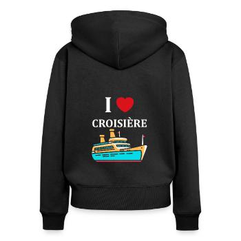 I love Croisière - Sweat à capuche zippé Premium bio Femme - noir - Dos - Julia (174cm)