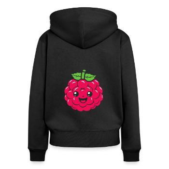 Himbeere - Frauen Premium Bio Zip Hoodie - Schwarz - Hinten - Julia (174cm)