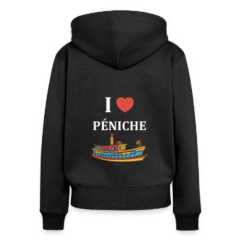 Bateau humour péniche - Sweat à capuche zippé Premium bio Femme - noir - Dos - Julia (174cm)